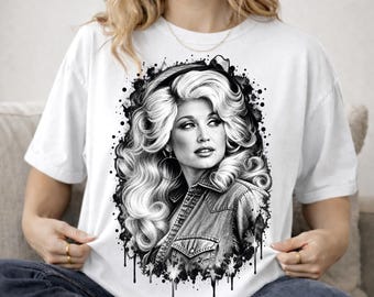 Dolly Parton Dtf Transfer, Black and White Country Music Iron On, Western Cowgirl Ready To Press
