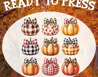 Coquette Bow Fall Patchwork Pumpkin DTF Transfer: Ready To Press