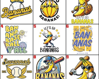 Baseball Bananas Savannah DTF Transfer: Funny Retro Striped Banana Graphic Heat Press