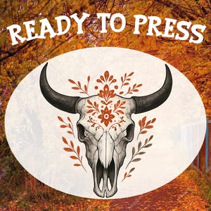 Halloween Floral Bull Skull Ready To Press, Retro Spooky Bull Skull Dtf Transfer, Western Halloween Design, Boho Skull Heat Press