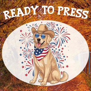 Patriotic American Dog Ready To Press, USA 4th Of July Dtf Transfer, American Flag Heat Press, Independence Day Design, Memorial Day Dtf