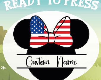 Personalization Disney 4Th Of July Ready To Press, Patriotic Mickey and Minnie Dtf Transfer, Disney USA Dtf, Disneyland Vacation Heat Press