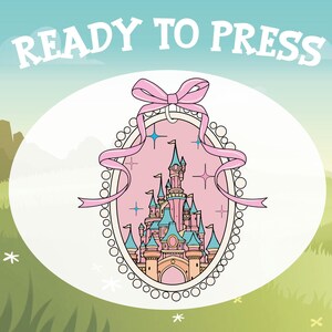 Disney Princess Castle DTF, Pink Bow Frame, Girls Trip Transfer