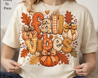 Fall Patchwork Letters DTF Transfer, Cozy Autumn Fall Ready To Press, Pumpkin Plaid Fall Iron On