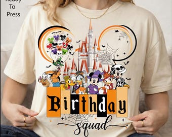 Halloween Birthday Squad DTF Transfer, Birthday Halloween Ready To Press, Castle Cartoon Character Iron On