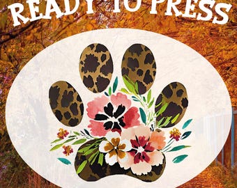 Floral Leopard Paw Print DTF Transfer, Dog Mom Gift