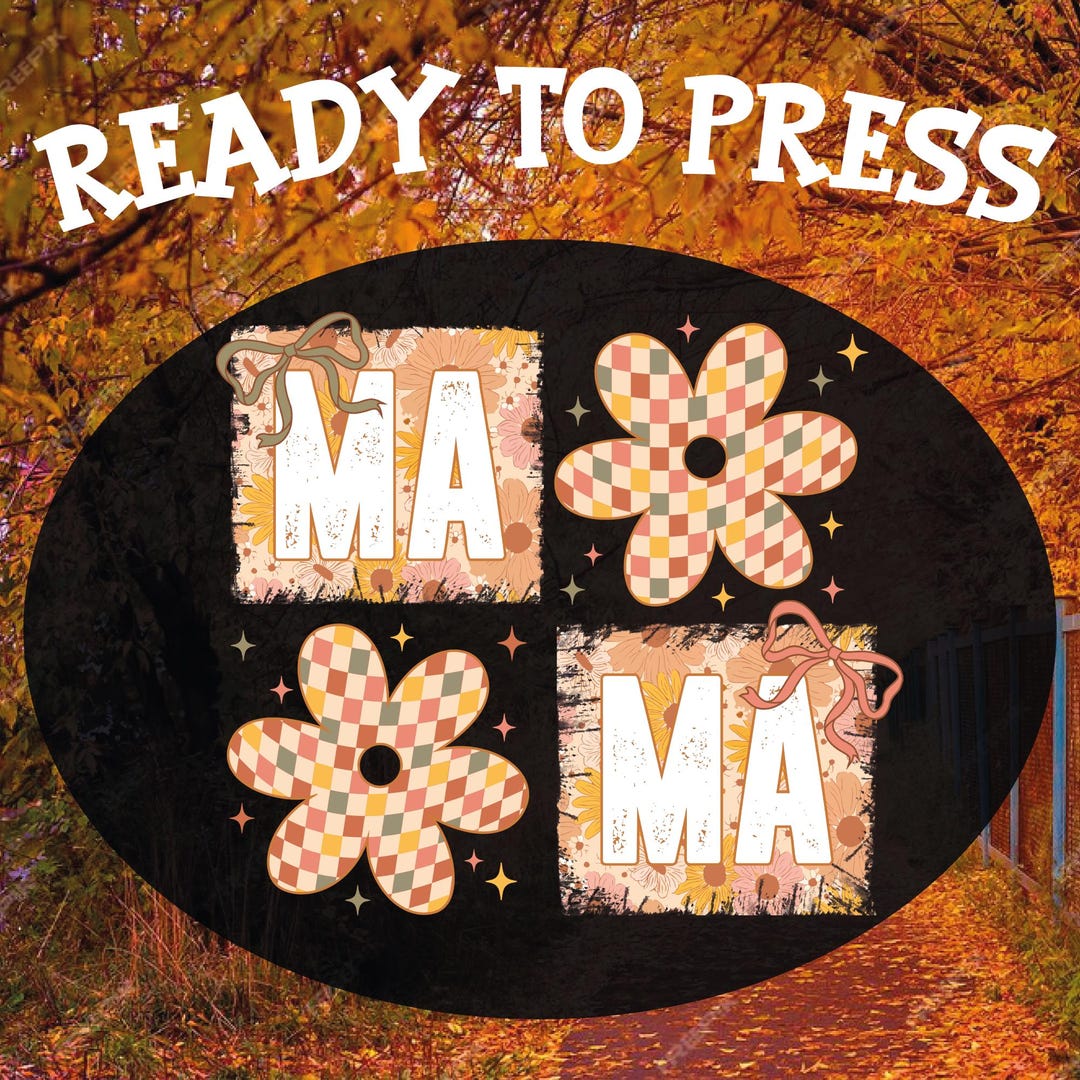 Retro Floral Mama DTF Transfer: Coquette Bow, Checkered Design - Etsy