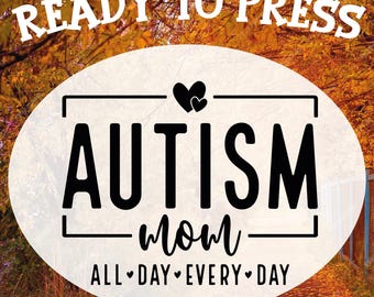 Autism Mom DTF Transfer: Autism Awareness Heart Design, Ready To Press