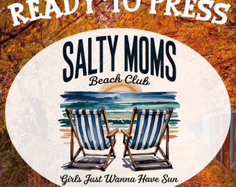 Salty Moms Beach Club DTF Transfer: Retro Beach Girl Design