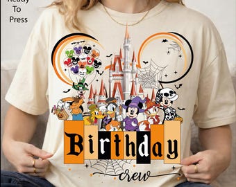 Halloween Birthday Crew DTF Transfer, Birthday Halloween Ready To Press, Castle Cartoon Character Iron On