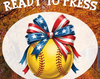 Coquette Bow Softball DTF Transfer: Patriotic 4th of July Design