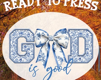 God is Good DTF Transfer: Chinoiserie Coquette Bow, Christian Design