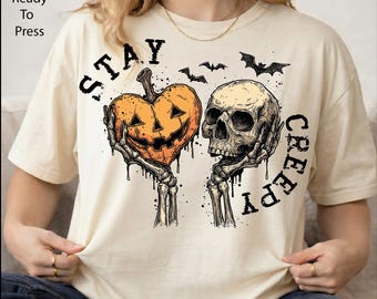 Halloween Skeleton Pumpkin DTF Transfer, Spooky Halloween Ready To Press, Skeleton Couple Iron On