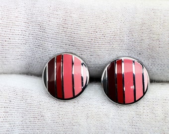 Classy Gradient Color Enamel Round Cuff Links Breast Cancer Awareness Pink Cuff Links Gradient Pink to Brown Ombré Colors Polished Chrome