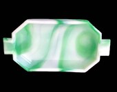 Vintage Akro Agate End of the Day Green and White Swirl Marble Glass Small Ashtray Made in USA Demure Size