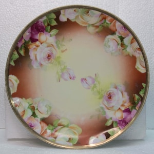 Antique Oscar and Edgar Gutherz Porcelain Plate - O.& E.G. Royal Austria Hand Painted Roses Artist Signed Jann - Gold Edging - 9-1/2 Inches