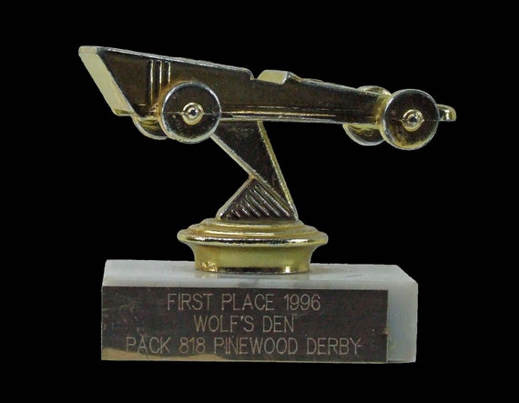 Children S Cub Scout Racing Car Trophy On Marble Base Etsy