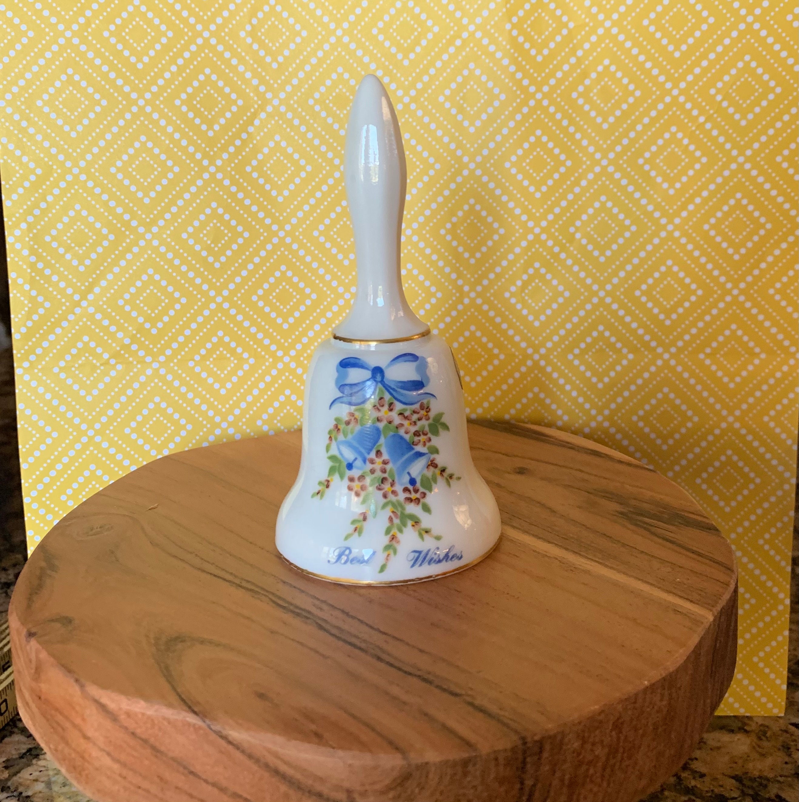 Vintage Milk Glass Westmoreland Bell Paper Label Light Blue Bow Wedding ...
