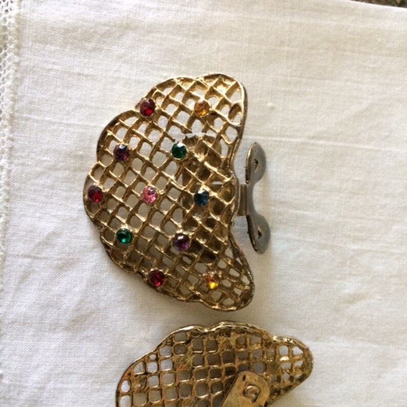 Pair Vintage Musi Multi Colored Rhinestone Shoe Clips Designer Etsy