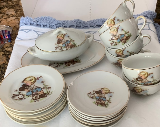 Vintage Made in Japan Little Girl Tea Set Oblong Casserole With Lid