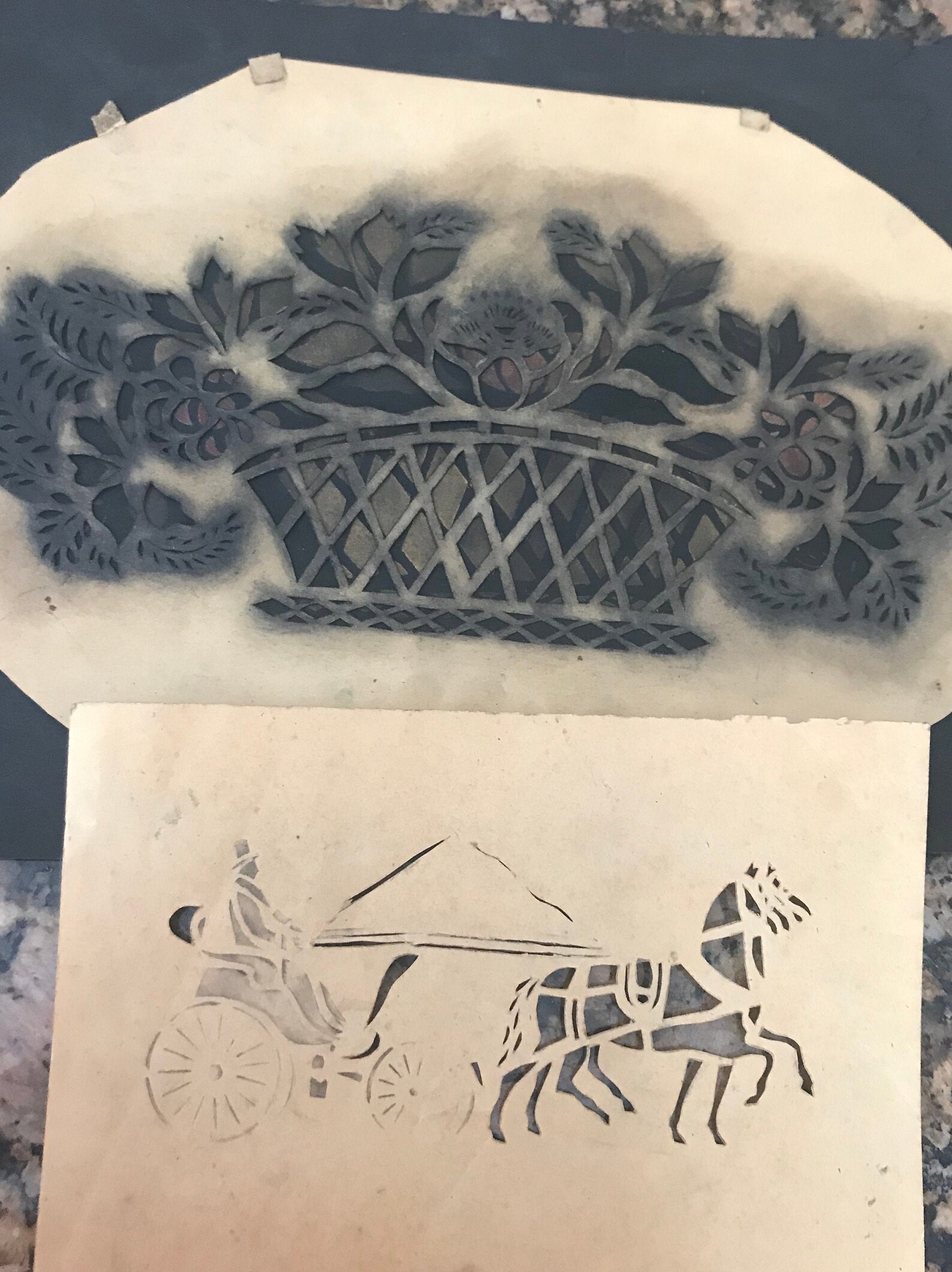 Antique Stencil Patterns Bowl Fruit Horse Carriage Toleware Etsy
