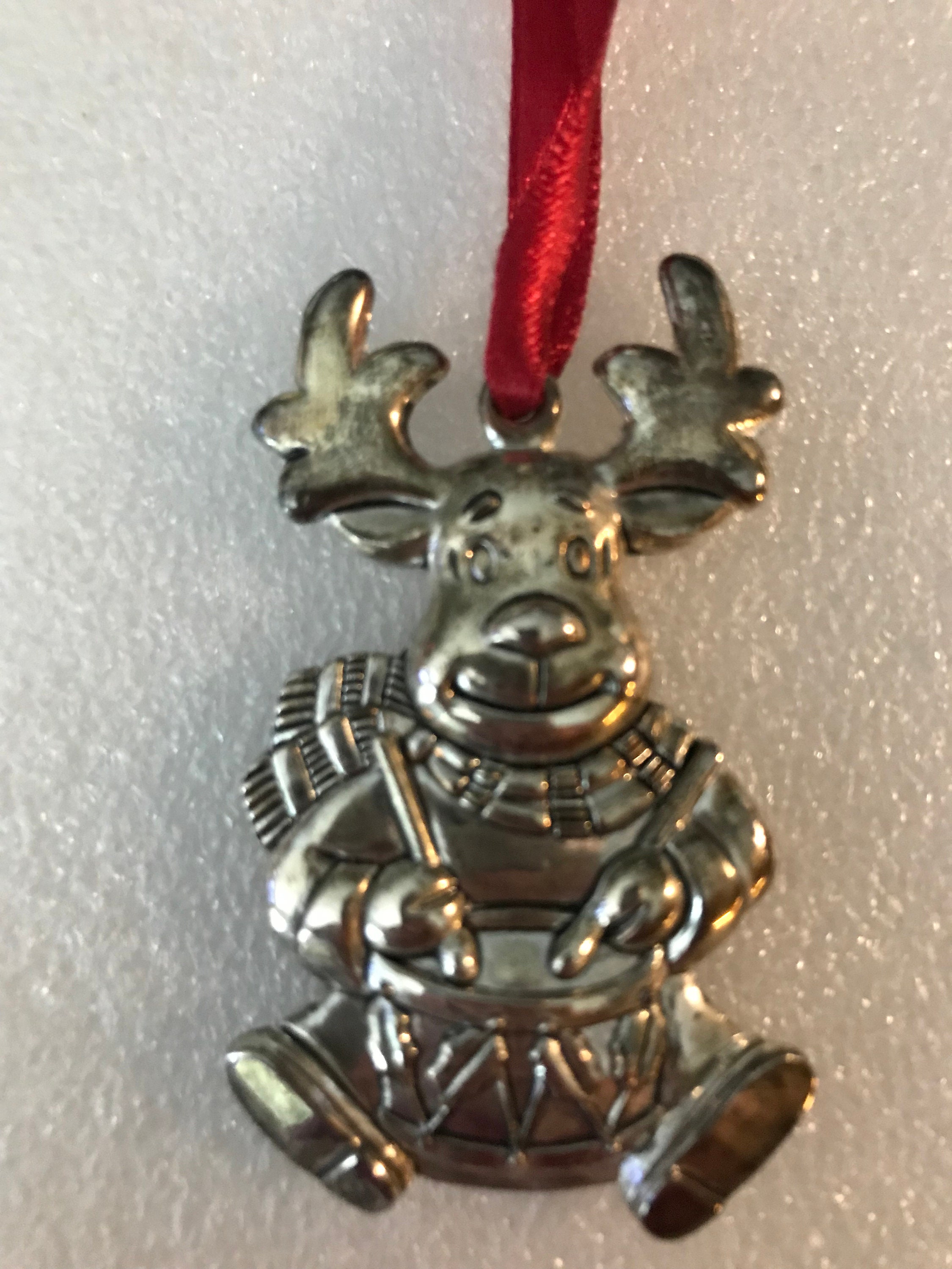 Gorham Silver Plate Christmas Moose Playing Drum Ornament