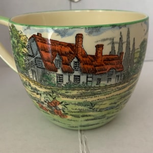 Antique Transfer Ware Old Saxon Warmick Mill Crown Devon Fieldings 5547 Large Coffee Tea or Soup Mug Great Colors