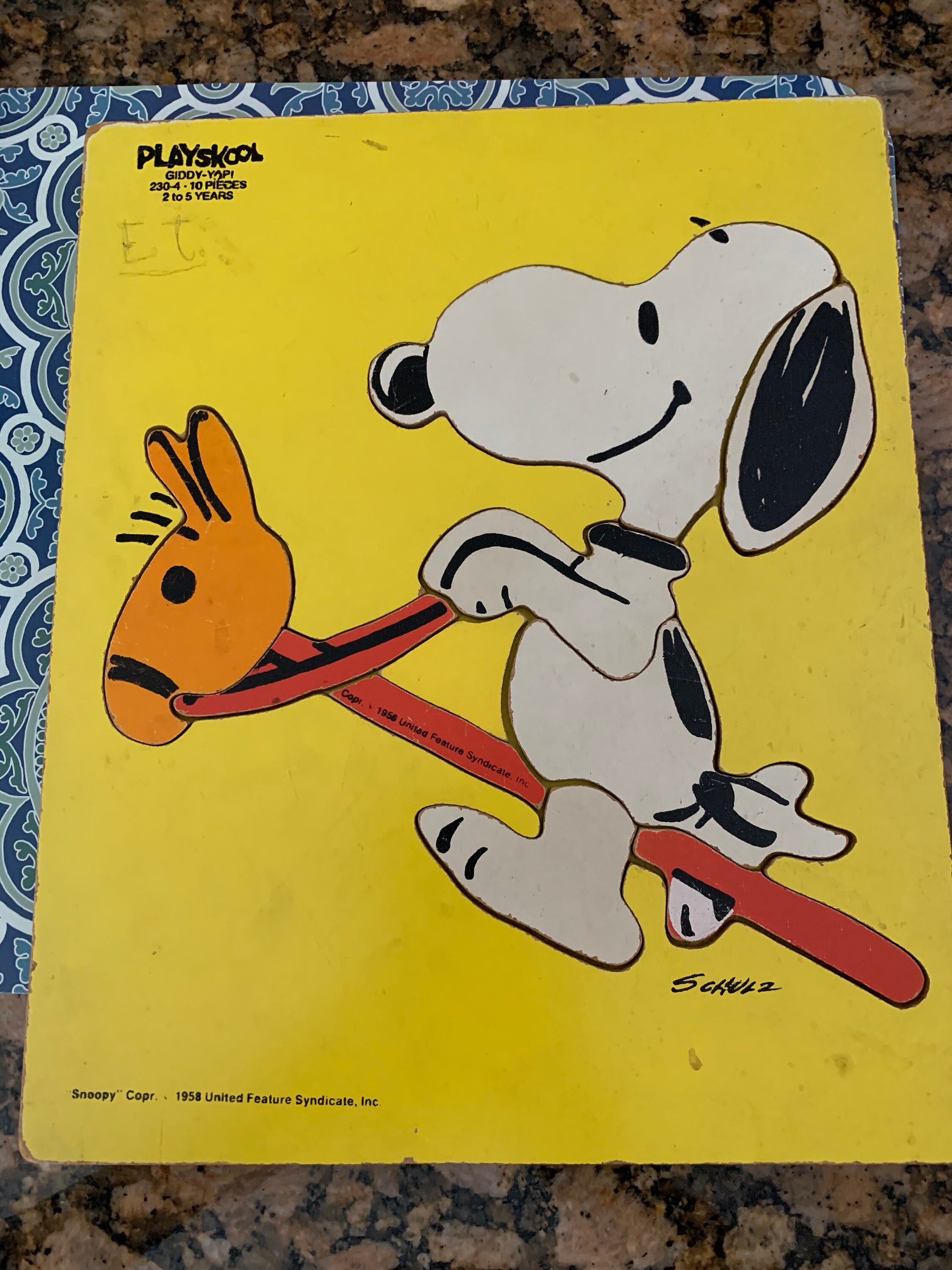 Vintage Playskool Snoopy Wood Puzzle With Charles Schultz Printed