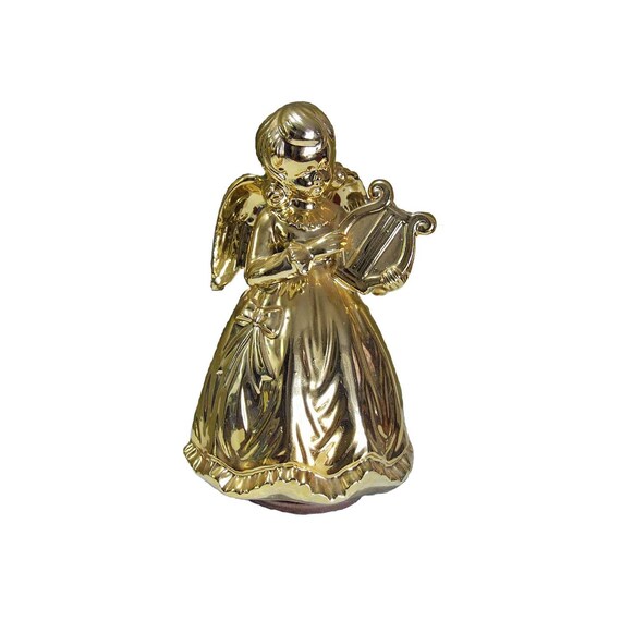 Vintage Christmas Golden Angel with Harp Music Box Spinning