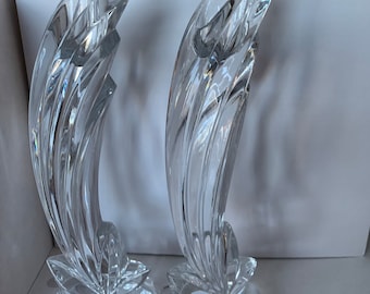 Pair of Gorgeous Art Deco Bohemian Clear Glass Czechoslovakia 24% Crystal Candle Holders