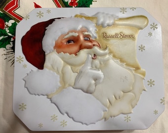 Vintage Christmas Repose Hinged Santa Claus Face Candy Cookie Tin Great for Gifting Treats