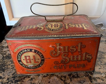 just suits tobacco tin Vintage Lunch Box Style Tobacco Tin Just Suits Cut Plug Advertising