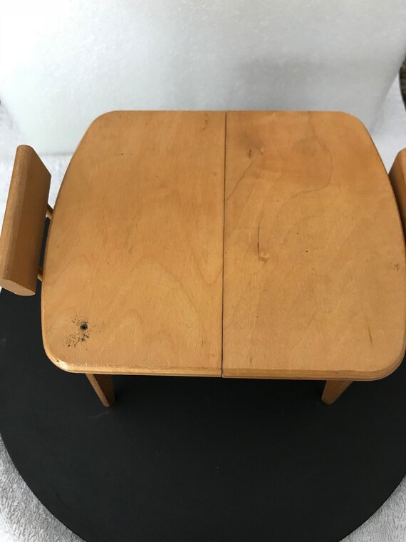 Vintage Wooden Strombecker Doll Table And Two Chairs Maple Etsy