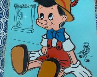 Vibrant Vintage Disney Wood Puzzle Pinocchio Jiminy Cricket Playskool Wood Puzzle