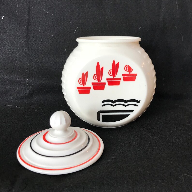 Vintage Fire King Grease Jar with Lid Black and Red Stripes Etsy