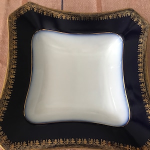 Antique Square Flow Blue Selb Hutschenreuther Porcelain Vegetable Dish 10k Gold Detail