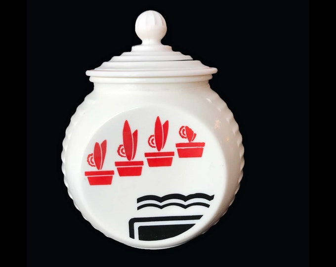 Vintage Fire King Grease Jar With Lid Black and Red Stripes Etsy