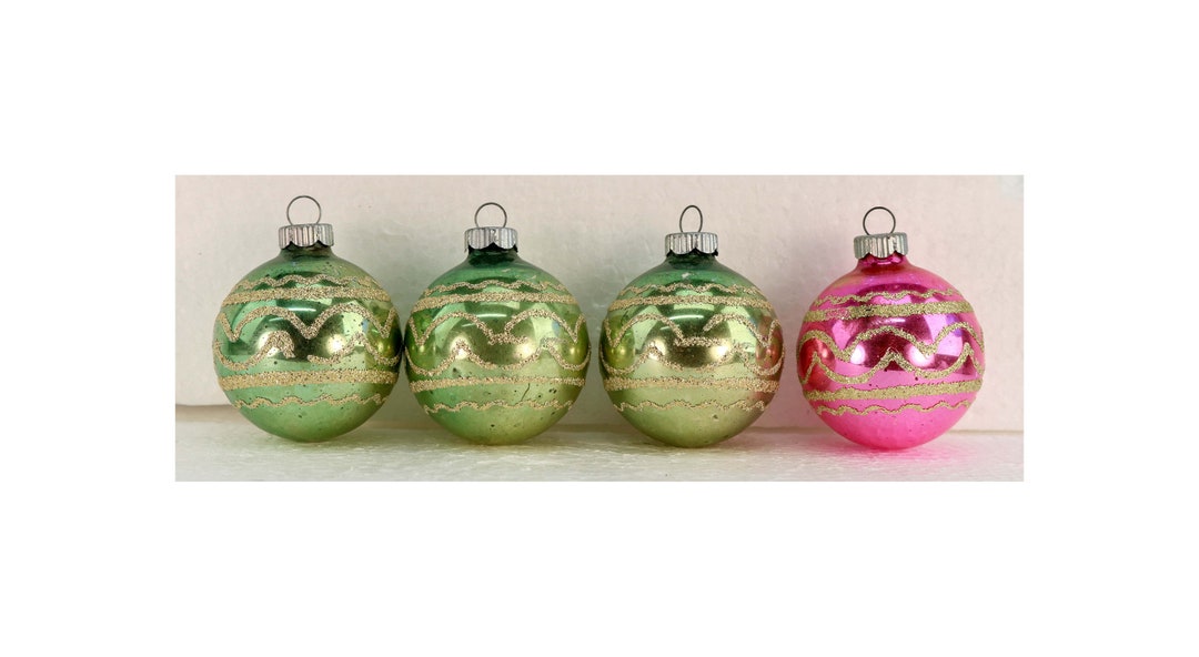 4 Shiny Brite Mercury Glass Christmas Tree Ornaments 3 Green & 1 Pink