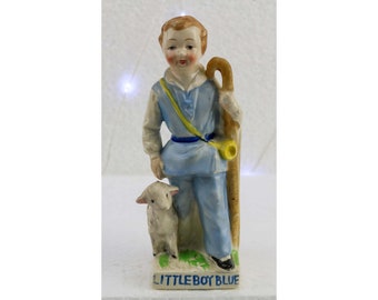 Vintage Irice Imports Porcelain LITTLE BOY BLUE Bud Vase Shepherd Hook & Lamb Made in Japan