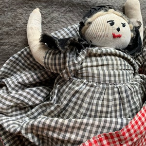 Antique Rag Doll Handmade Stockinette Topsy Turvey Doll