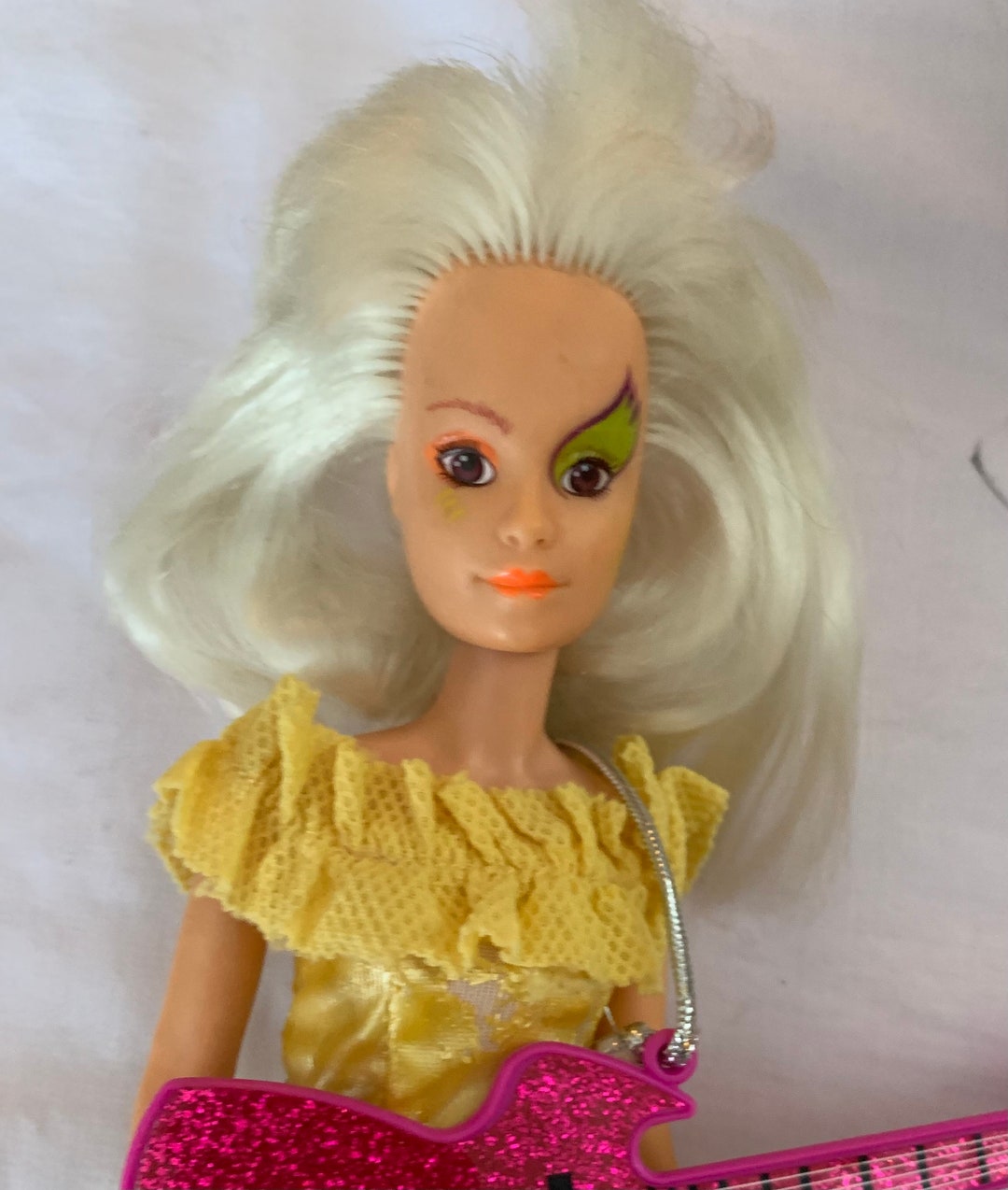 Vintage Jem and the Holograms Roxy Doll Yellow Outfit and Guitar