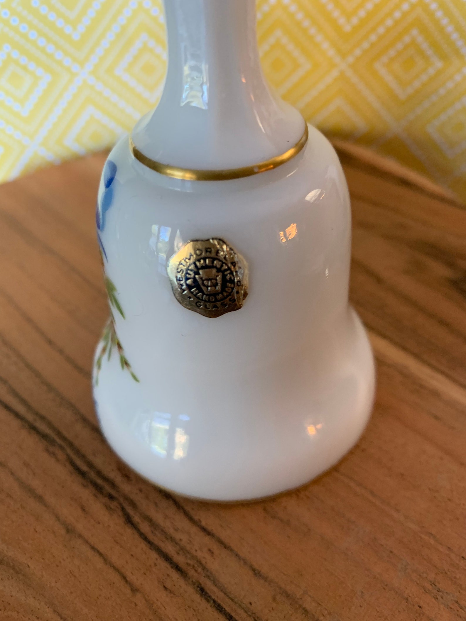 Vintage Milk Glass Westmoreland Bell Paper Label Light Blue Bow Wedding ...