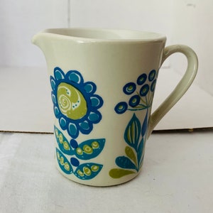 Vintage Tor Viking Design Green Blue Creamer Made in Norway Flower Power 1960s