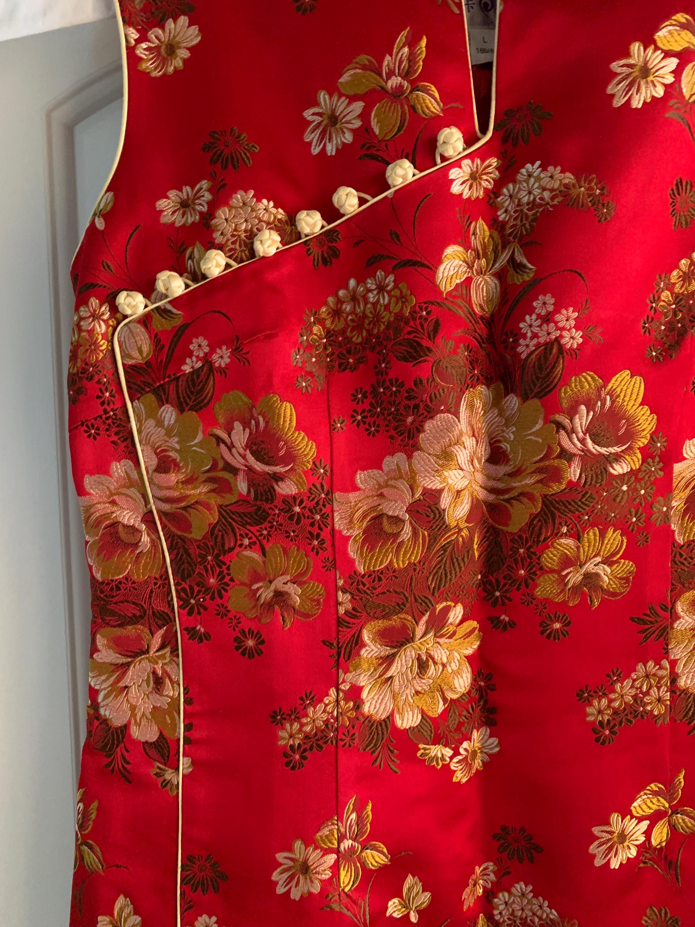 Gorgeous Long Red Cenisong Wiggle Dress Side Zip and Split Leg Frog Closure Made in Shanghai Holiday Dress