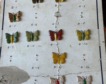 Rare Vintage Ronci Salesman Sample Card of Tiny Enamel Butterfly Shoe Ornaments 1930s Collectors Old Stock