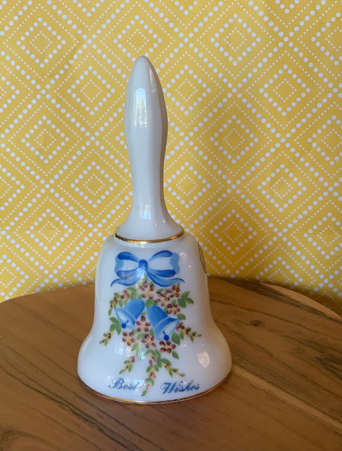 Vintage Milk Glass Westmoreland Bell Paper Label Light Blue Bow Wedding ...