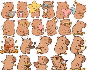 Kawaii Capybara SVG Clipart Bundle | Cricut, Sublimation (Digital Download)