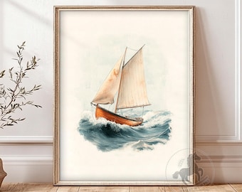 Sailboat Nursery Wall Art, PRINTABLE Nautical Nursery Decor, Vintage Sailboat Print, Digital Download