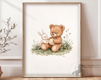 Teddy Bear Nursery Wall Art, PRINTABLE Animal Nursery Decor, Vintage Storybook Print, Digital Download