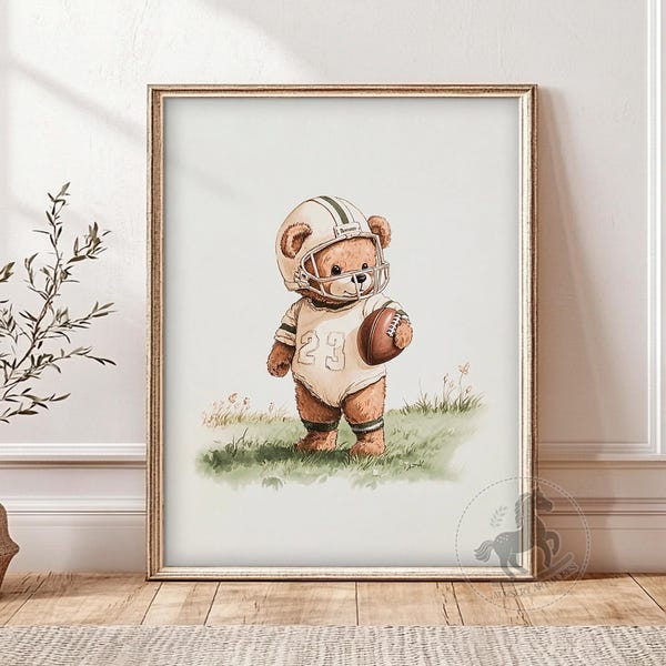 Art football nounours : décoration sport vintage pour chambre d'enfant (téléchargement numérique)